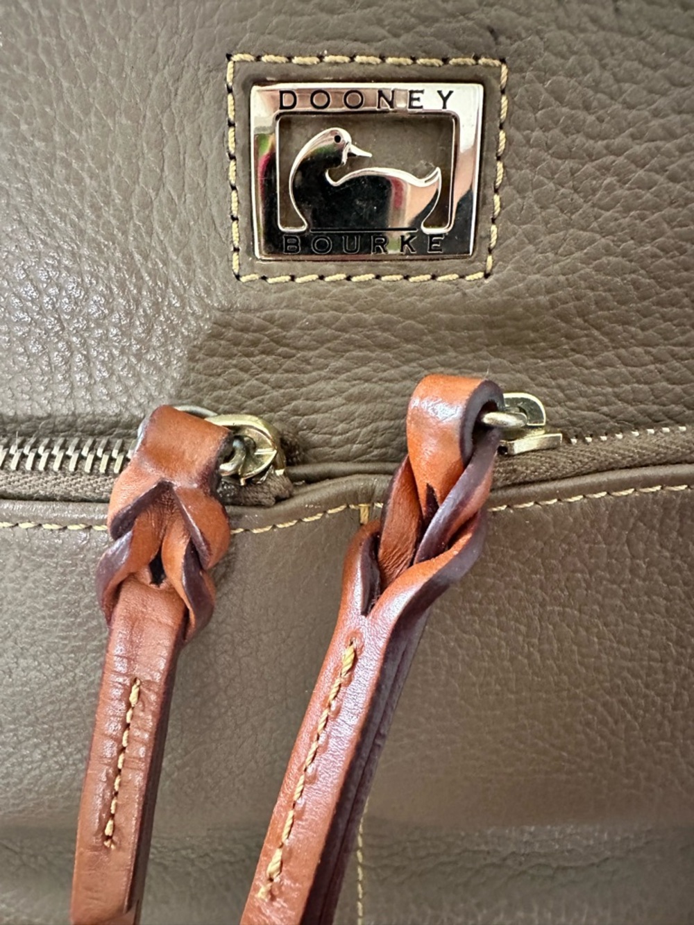Dooney & Bourke Olive Leather Shoulder Bag with Brown Braided Handles